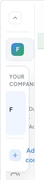 The sidebar company switcher menu listing companies and the Add new company option