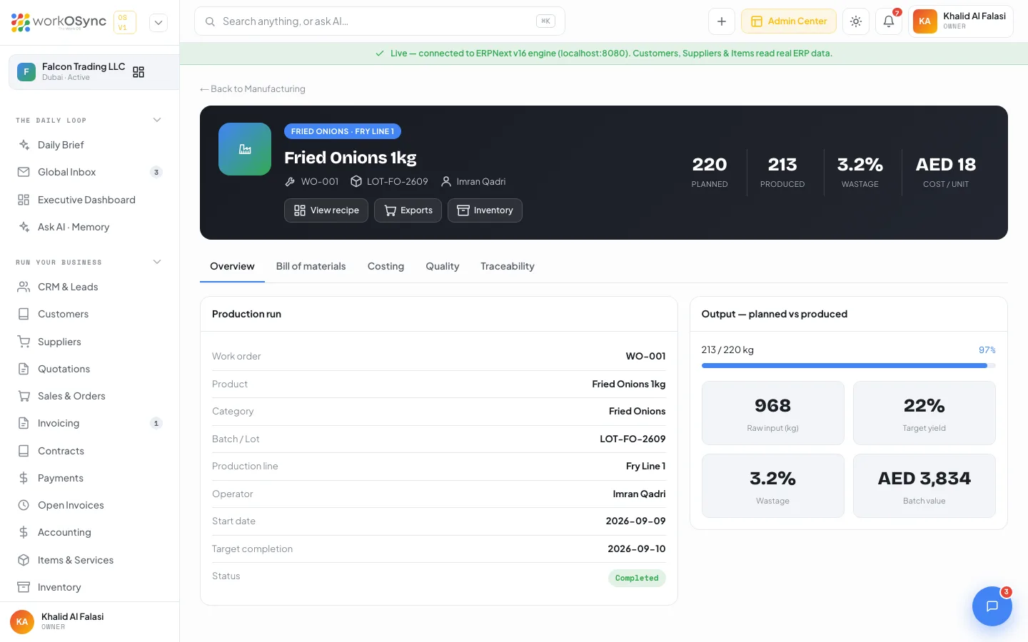 A work order detail page with the banner, stats and the Overview tab