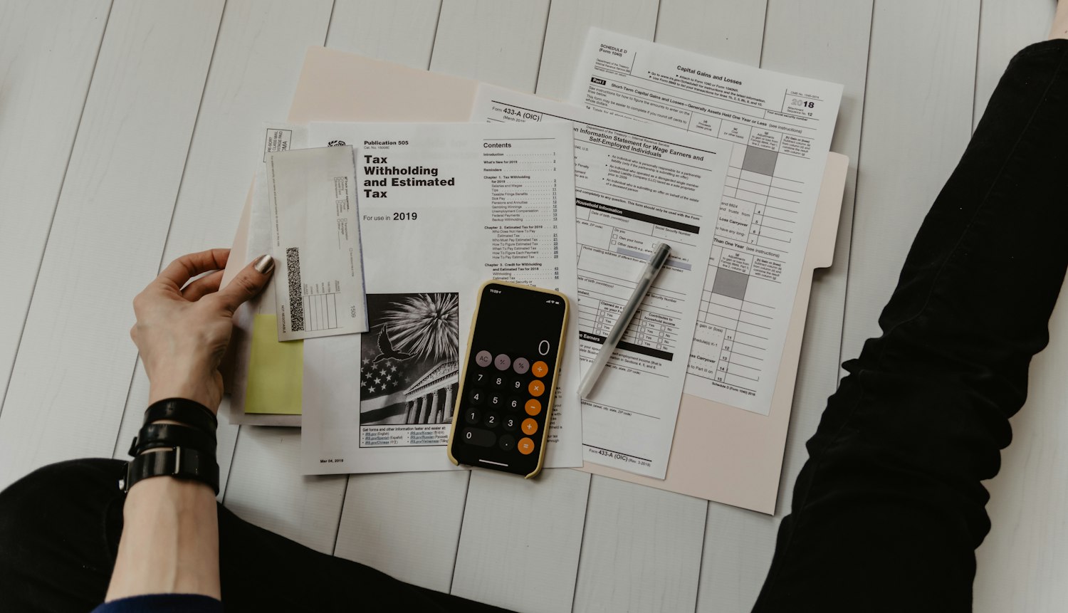 Finance desk with calculator